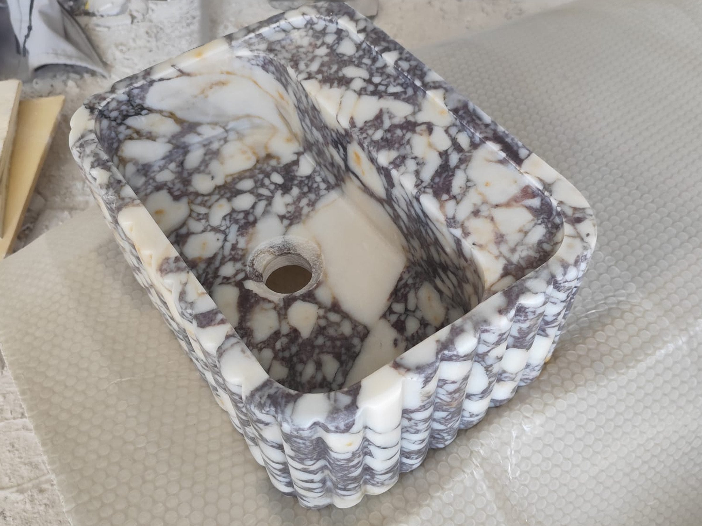 Calacatta Viola Fluted Marble Sink - luxury marble vanity
