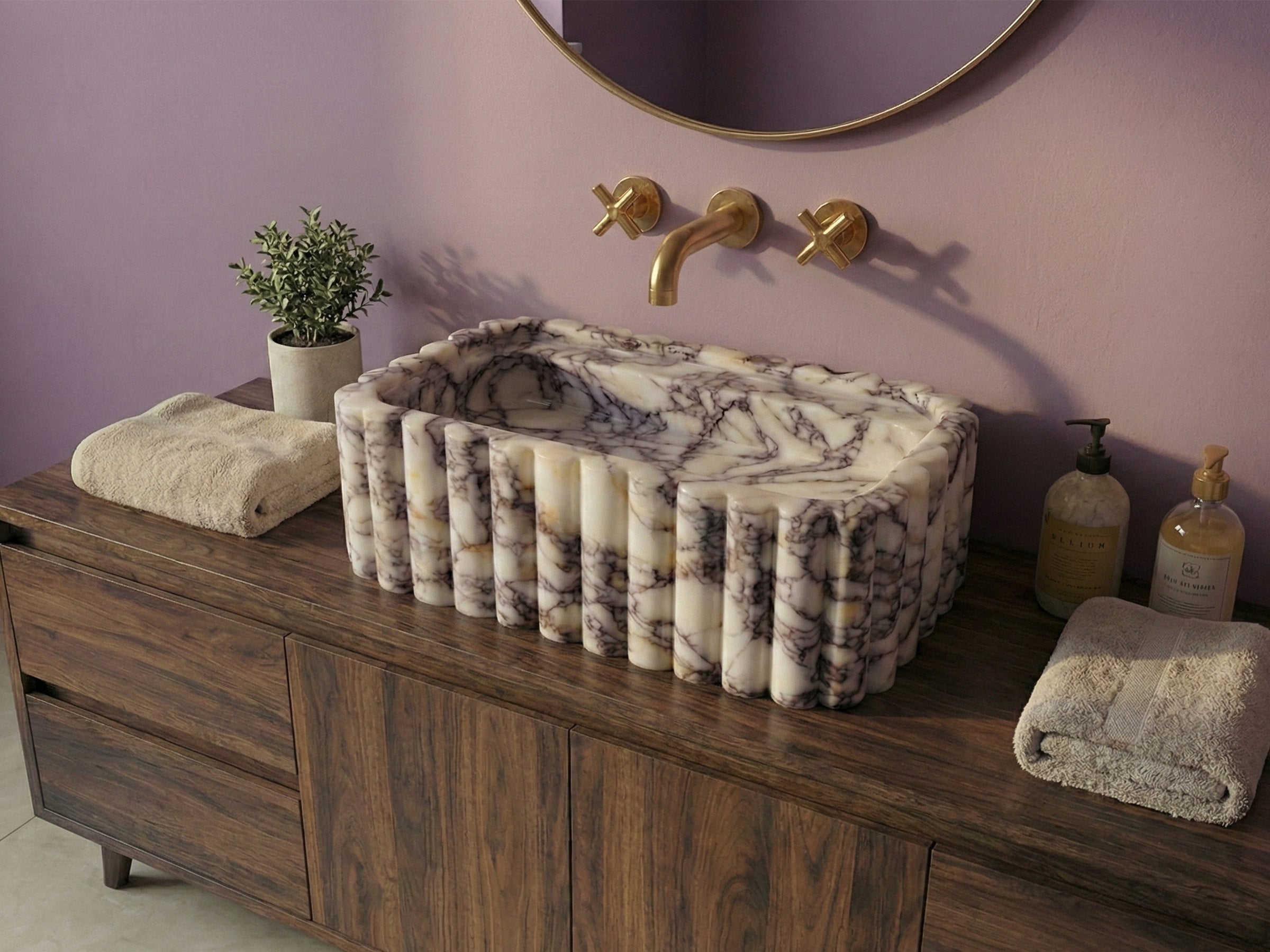 Calacatta Viola Fluted Marble Vessel Sink - calacatta viola marble sink