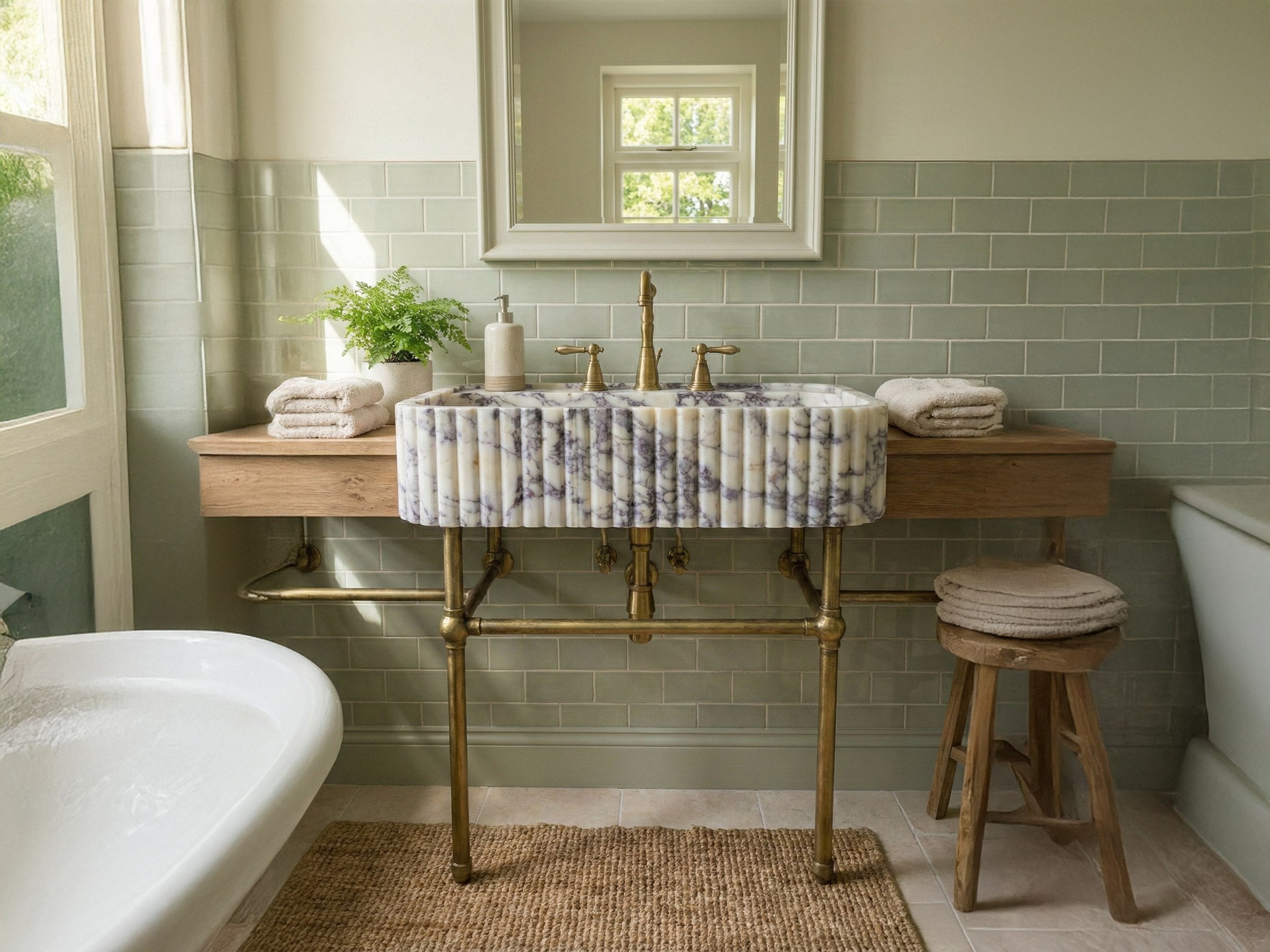 Calacatta Viola Marble Sink with Brass Frame - marble vanity