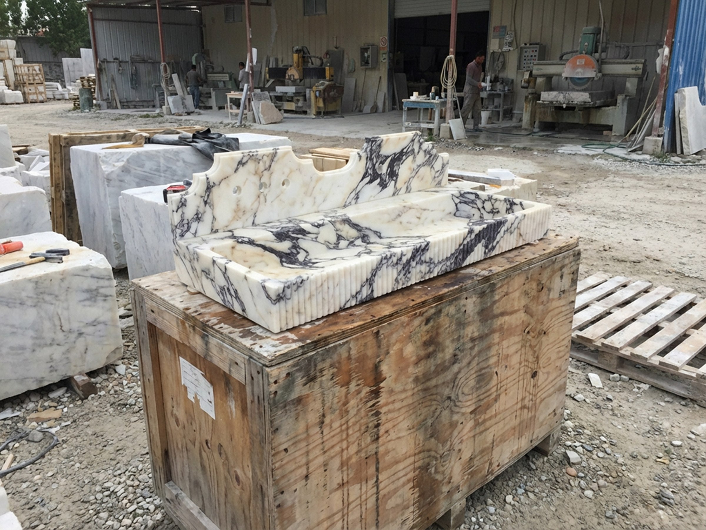 Calacatta Viola Marble Sink with Brass Stand - wall mounted marble sink