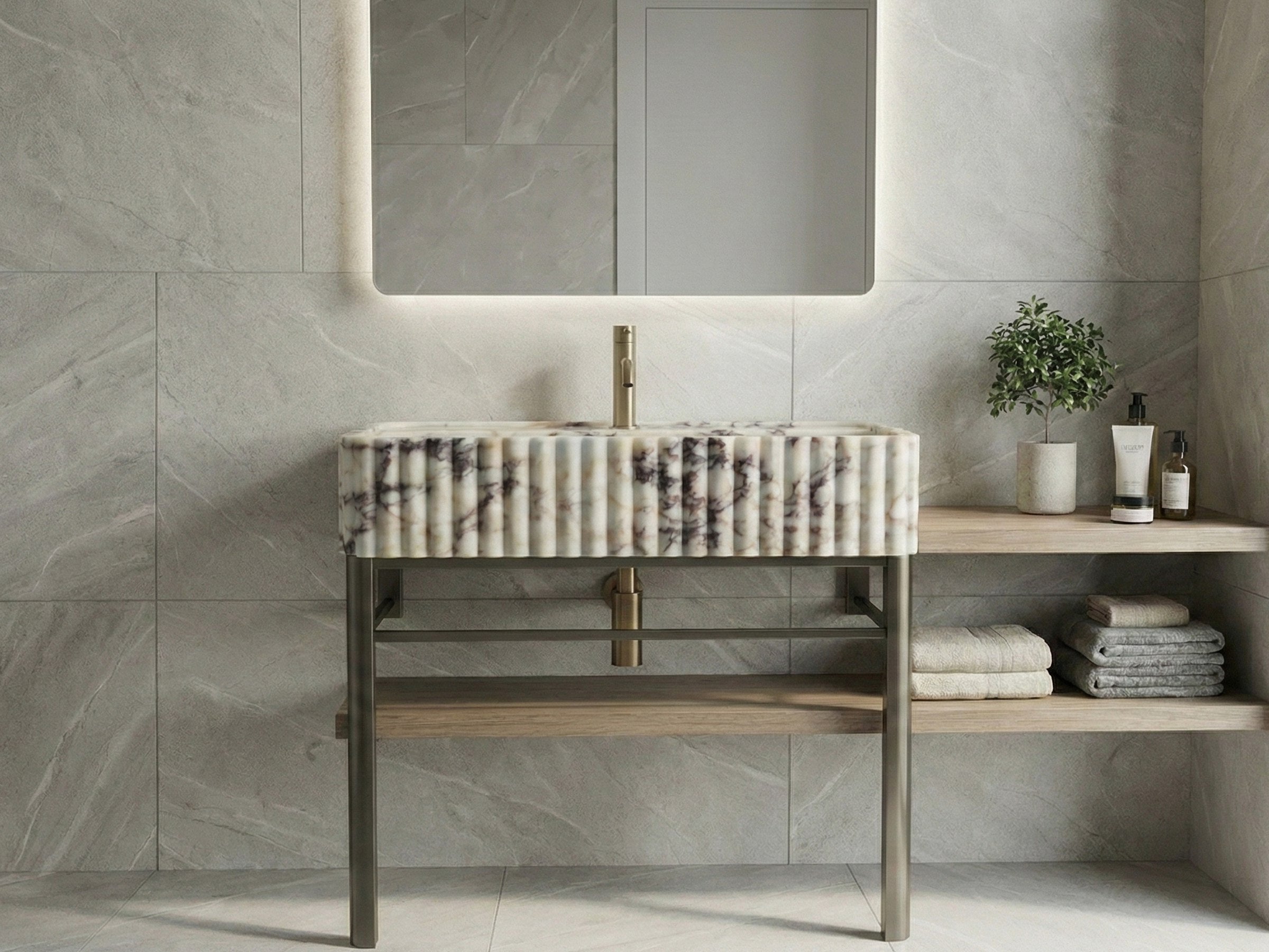 Calacatta Viola Marble Sink with Metal Stand - calacatta viola gold marble sink