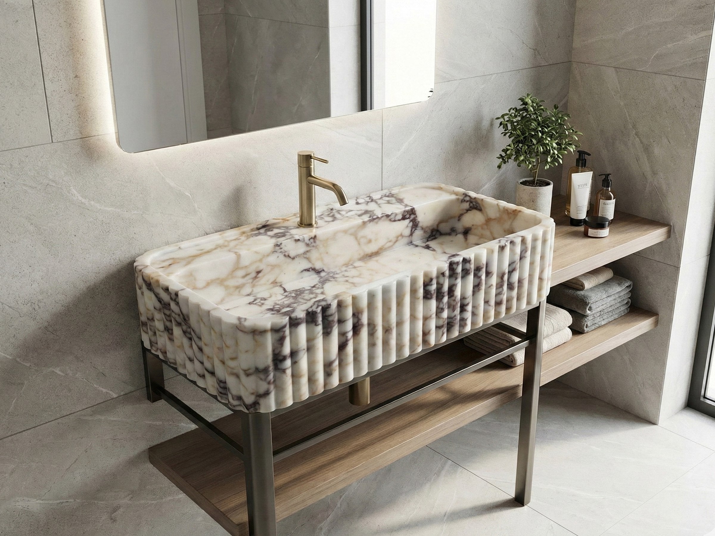 Calacatta Viola Marble Sink with Metal Stand - calacatta viola sink