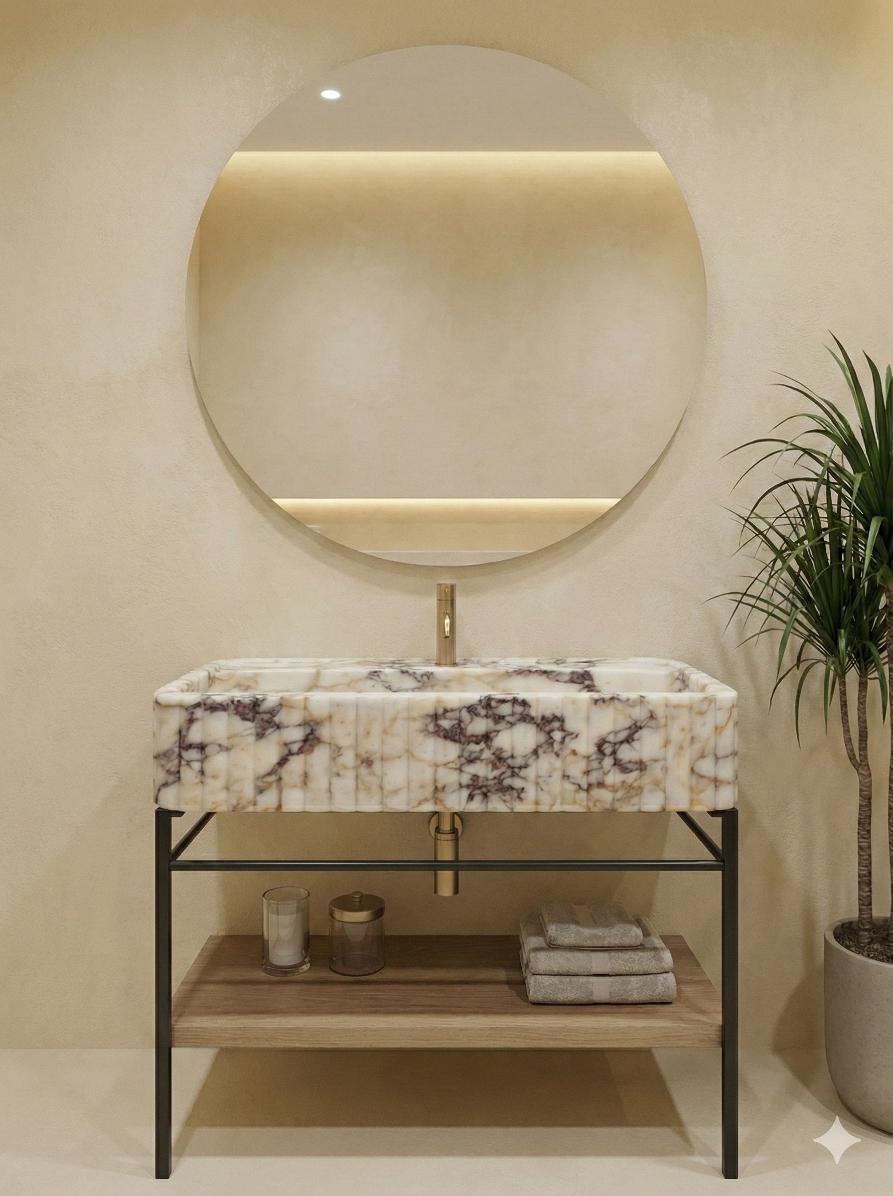 Calacatta Viola Marble Sink with Metal Stand - detail view 16