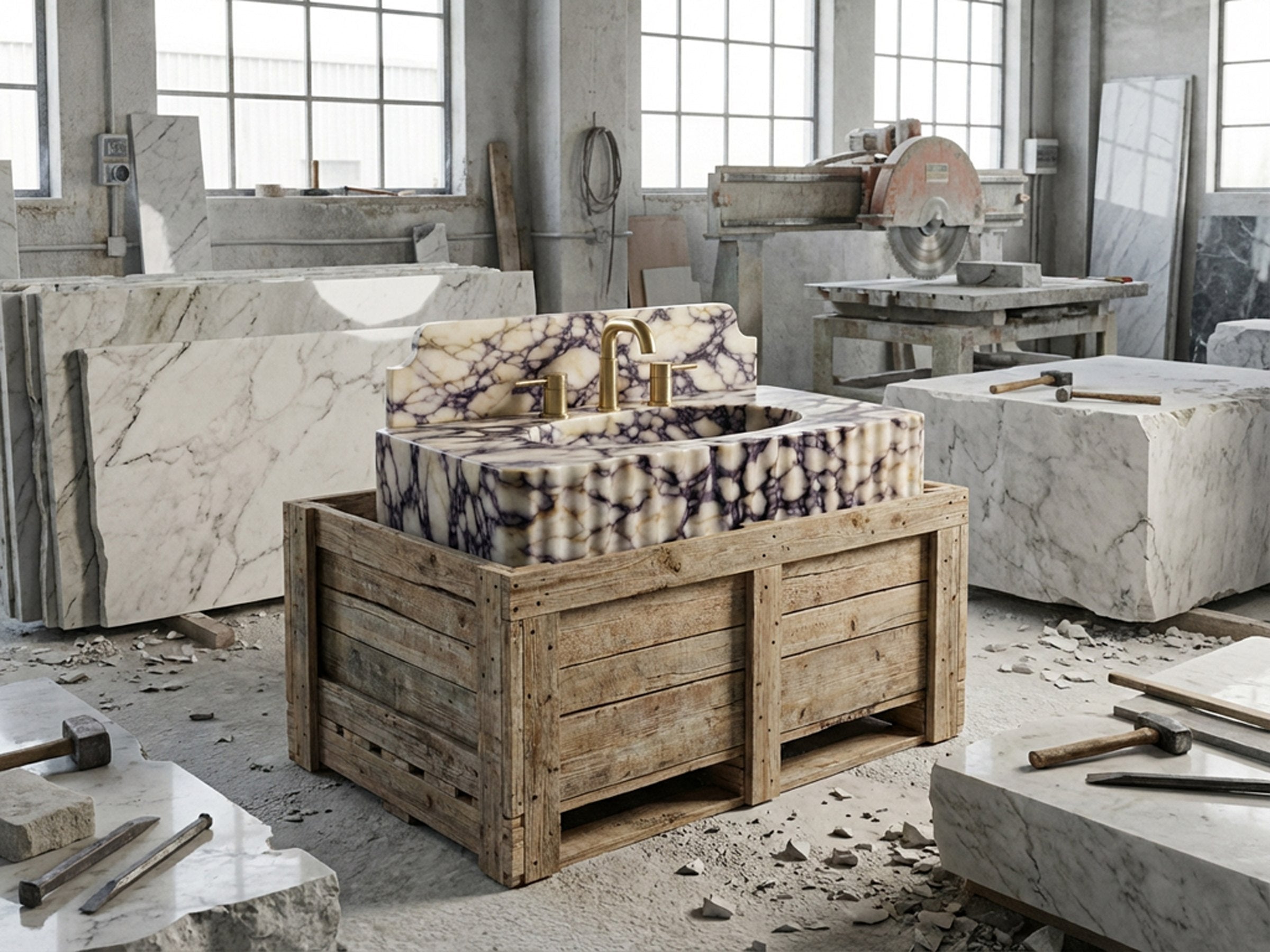 Calacatta Viola Marble Sink with Backsplash - calacatta viola marble sink