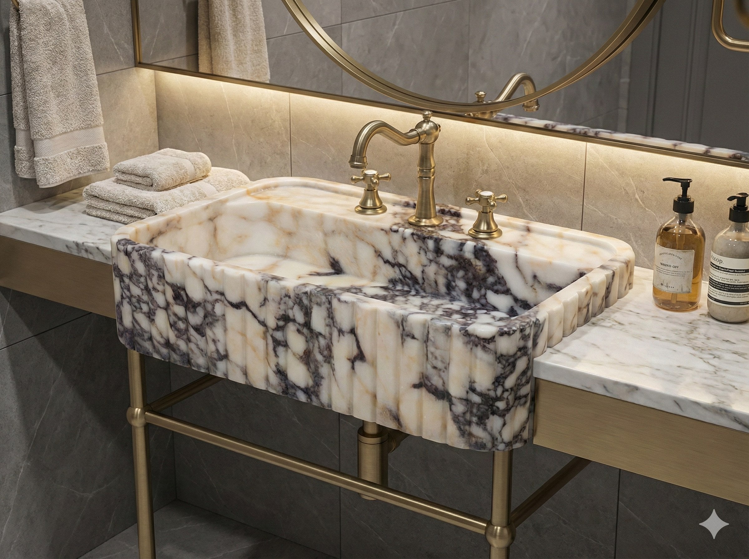 Calacatta Viola Marble Vessel Sink for Luxury Bathroom - detail view 14
