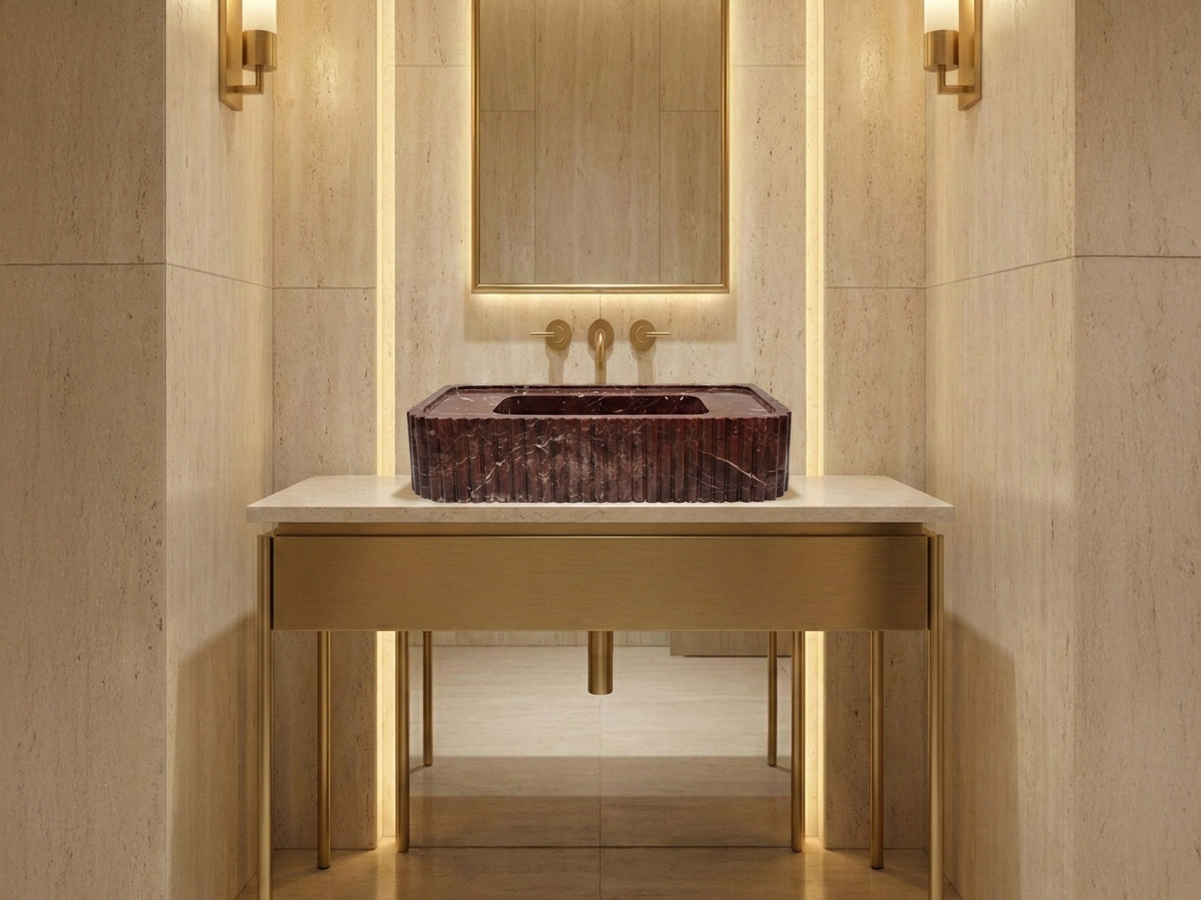 Rosso Levanto Wall Mounted Marble Sink - luxury marble vanity