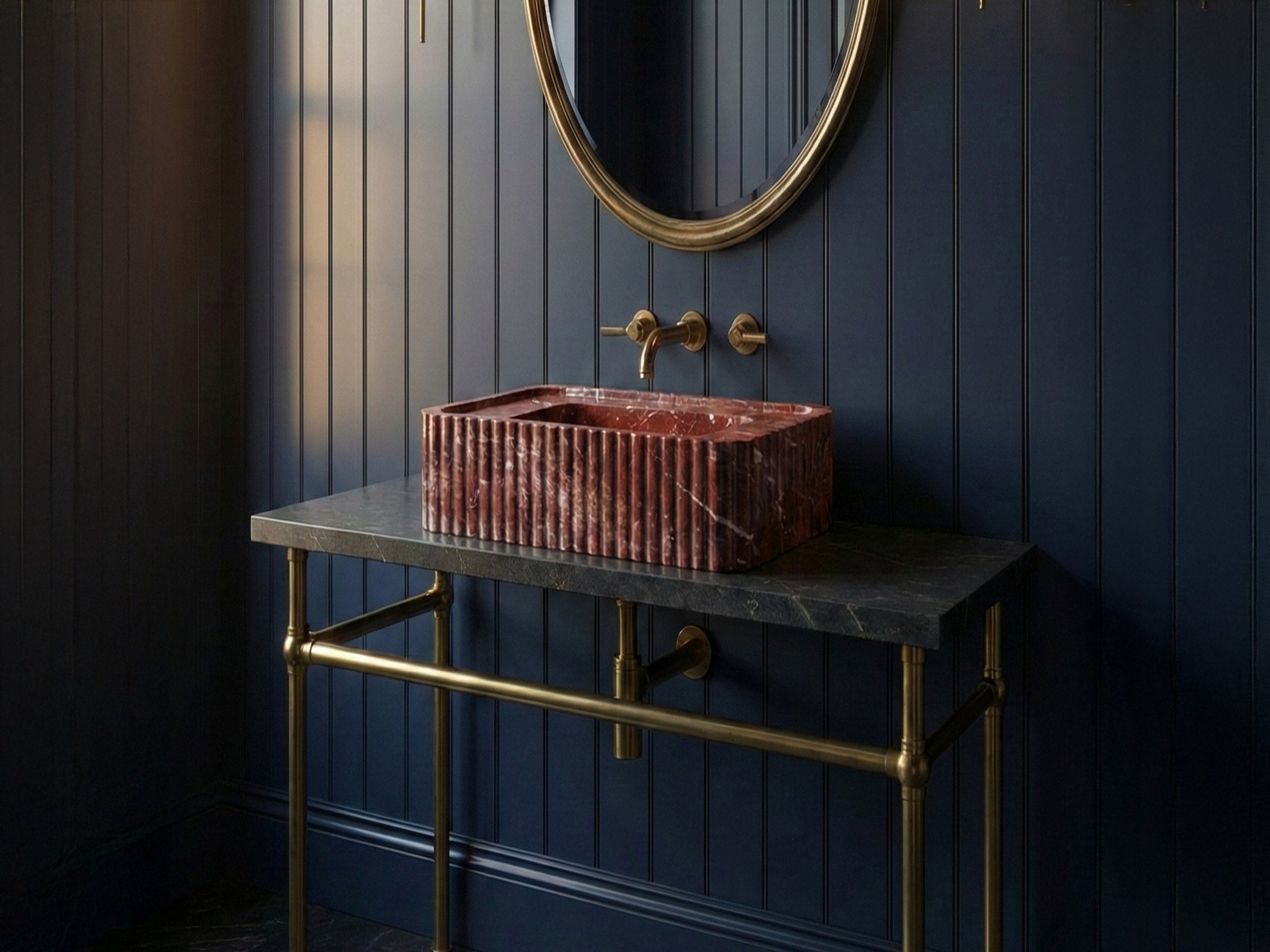 Rosso Levanto Wall Mounted Marble Sink - marble sink
