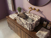 Calacatta Viola Fluted Marble Vessel Sink styled in a luxury bathroom with natural Calacatta Viola marble