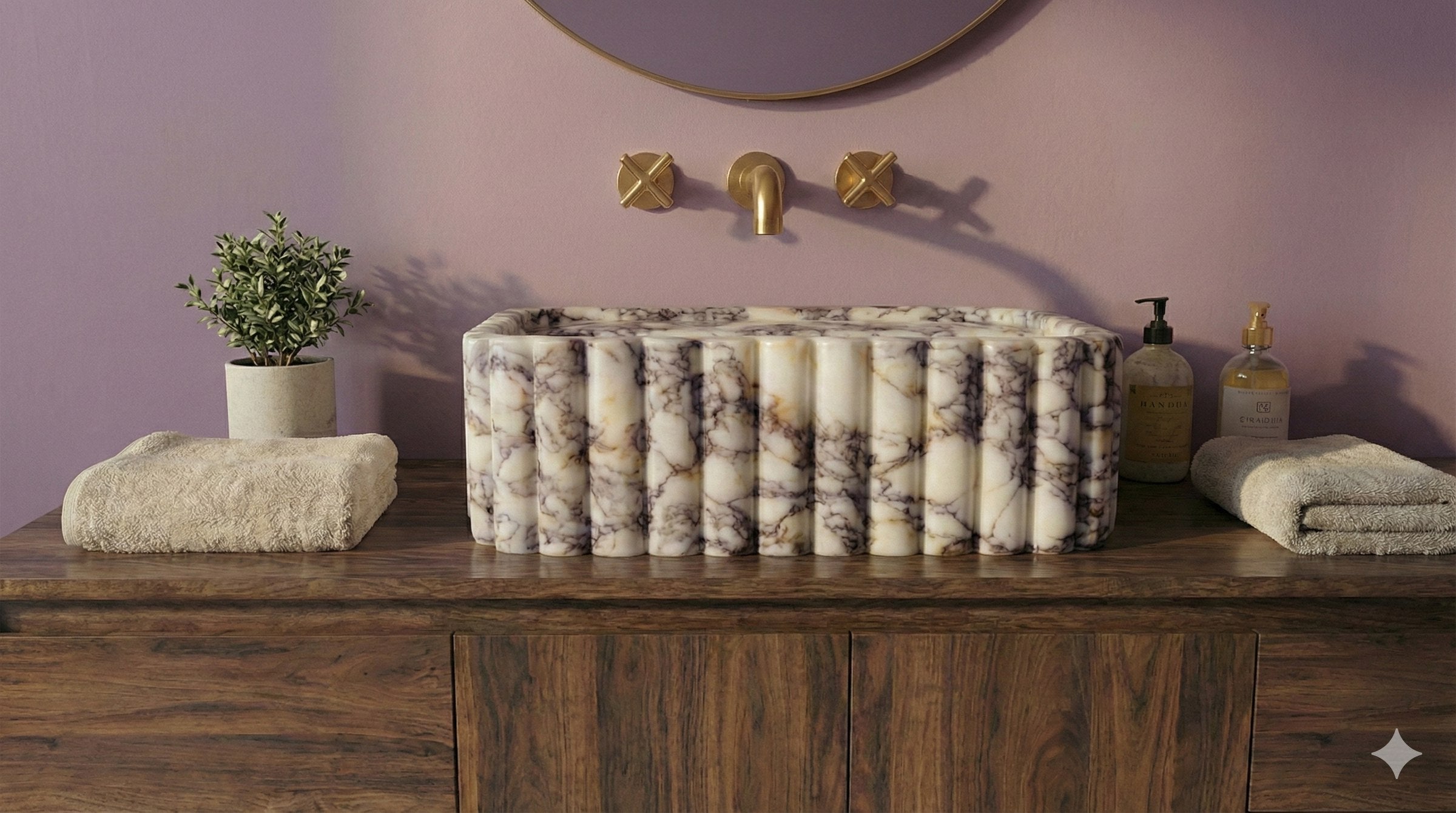 Calacatta Viola Fluted Marble Vessel Sink - detail view 15