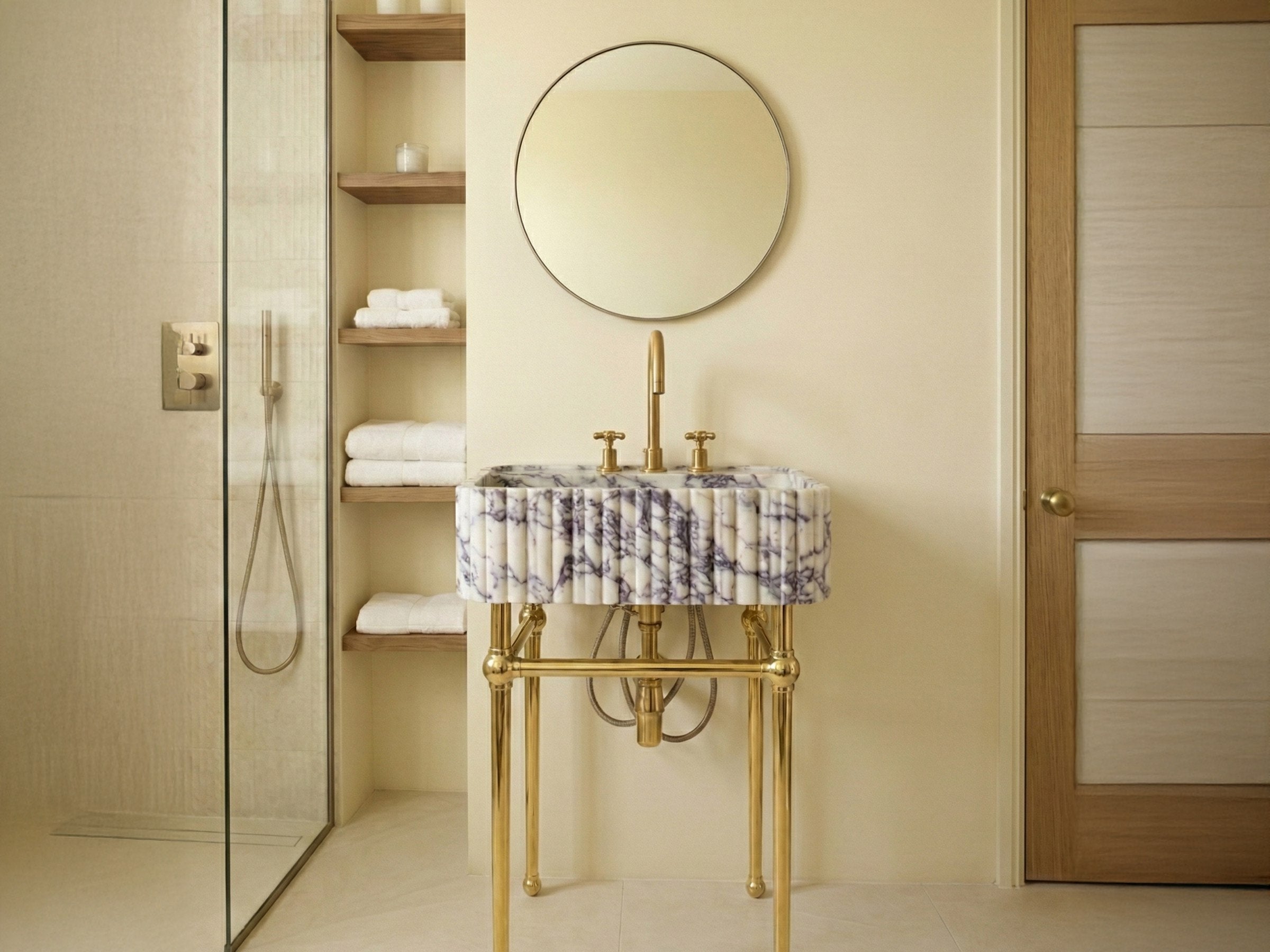 Calacatta Viola Marble Sink with Brass Frame - wall mounted marble sink