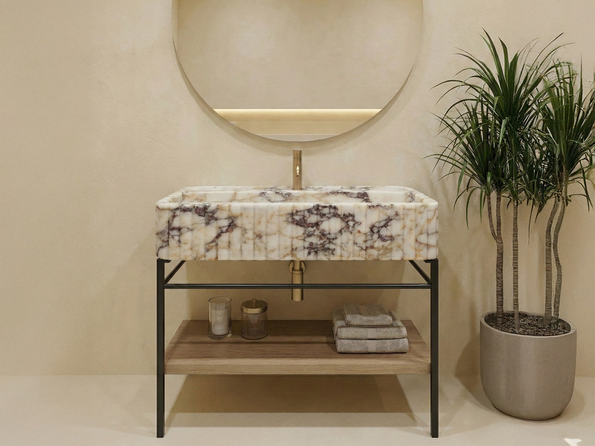 Calacatta Viola Marble Sink with Metal Stand - calacatta viola marble sink