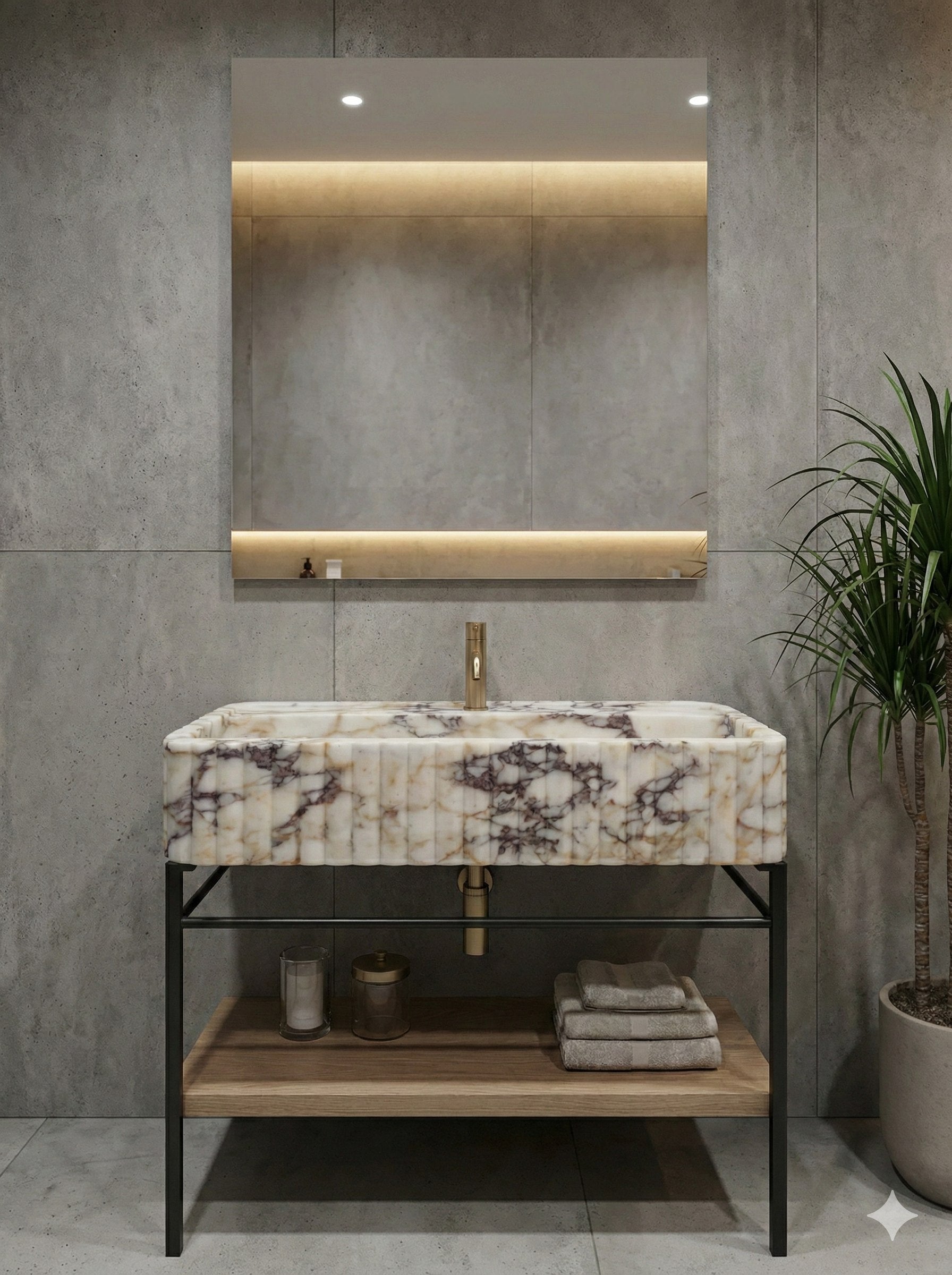 Calacatta Viola Marble Sink with Metal Stand - detail view 14