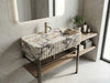 Natural stone washbasin detail with one-of-one Calacatta Viola marble movement