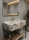 Made-to-order Calacatta Viola marble sink detail for residential and hotel projects