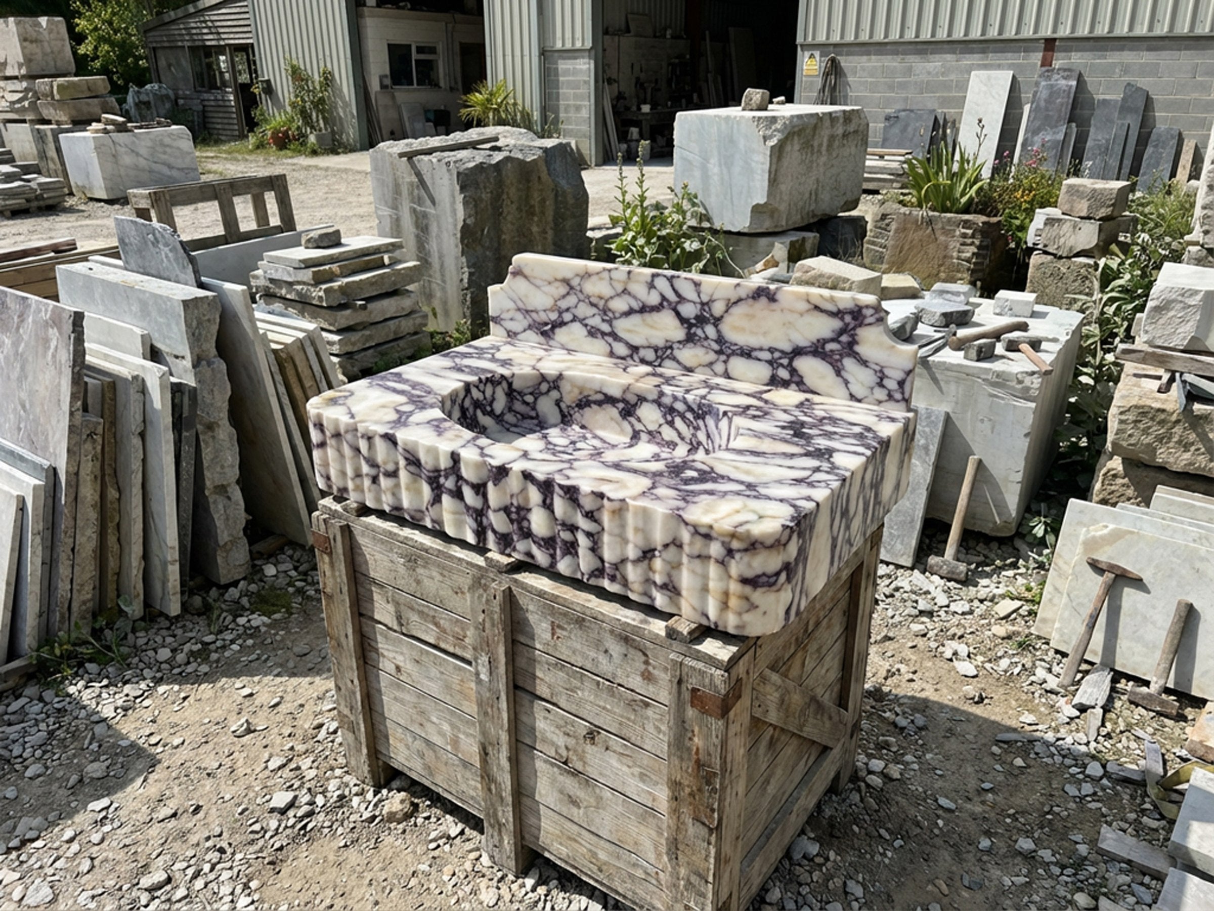 Calacatta Viola Marble Sink with Backsplash - luxury calacatta