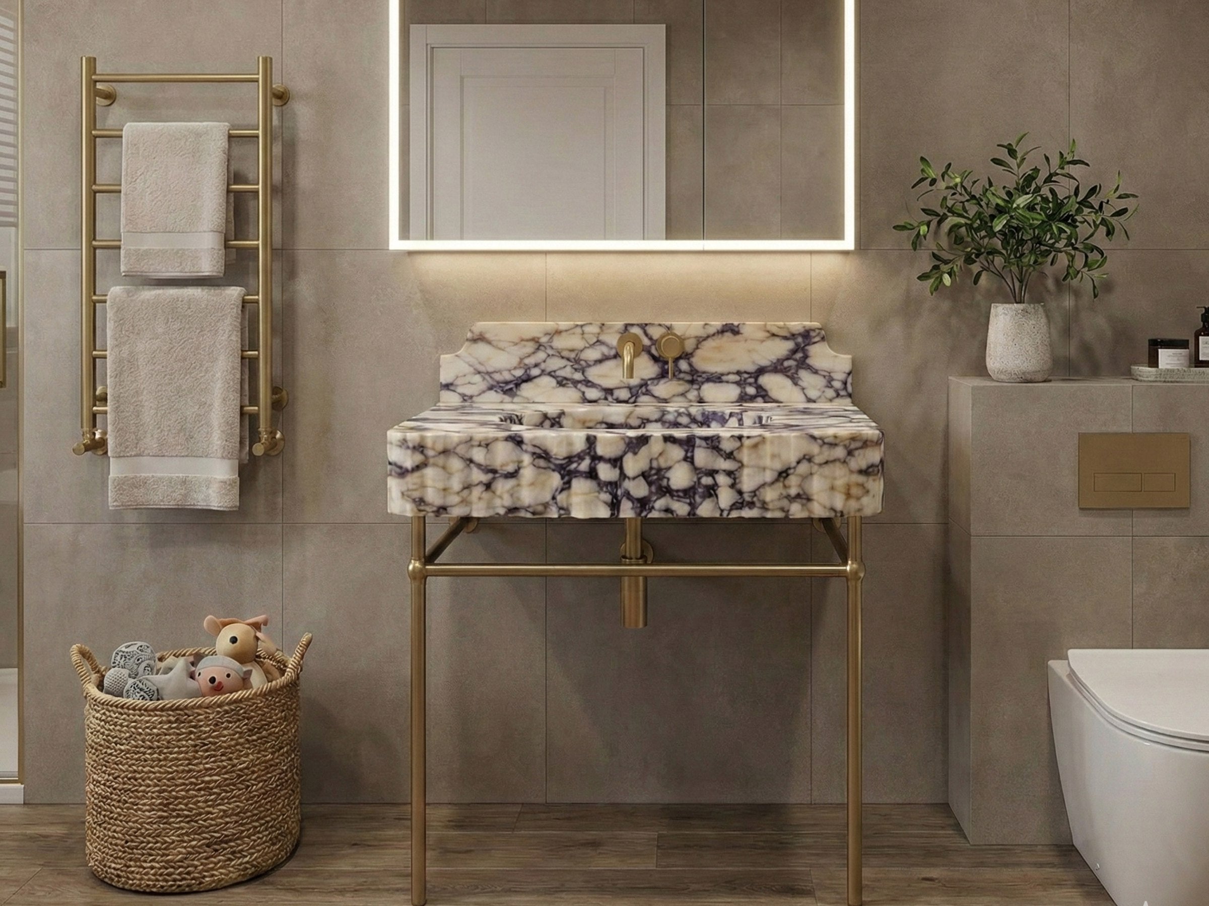 Calacatta Viola Marble Sink with Backsplash - marble vanity