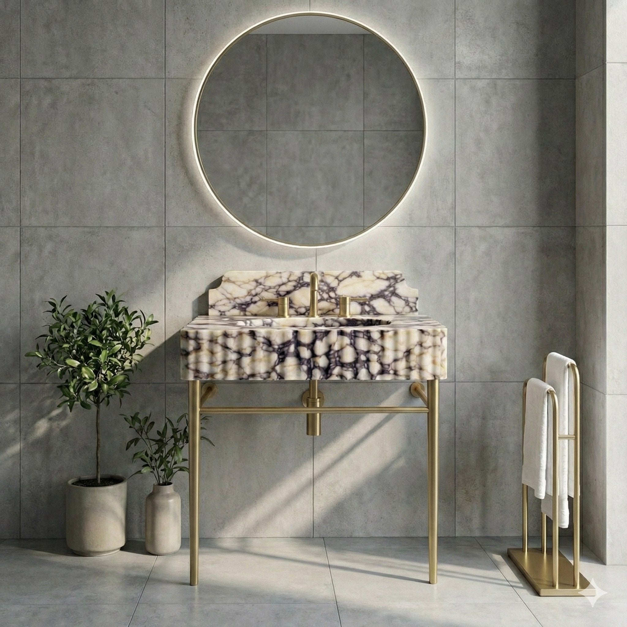 Calacatta Viola Marble Sink with Backsplash - detail view 11