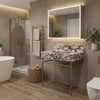 Natural stone washbasin detail with one-of-one Calacatta Viola marble movement