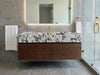 Long Calacatta Viola Marble Sink with Brass Stand - wall mounted marble sink