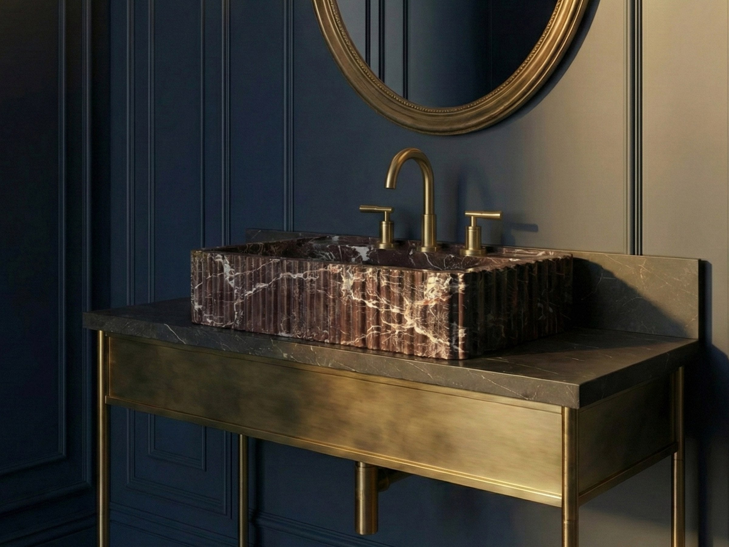 Rosso Levanto Fluted Marble Sink - fluted marble sink