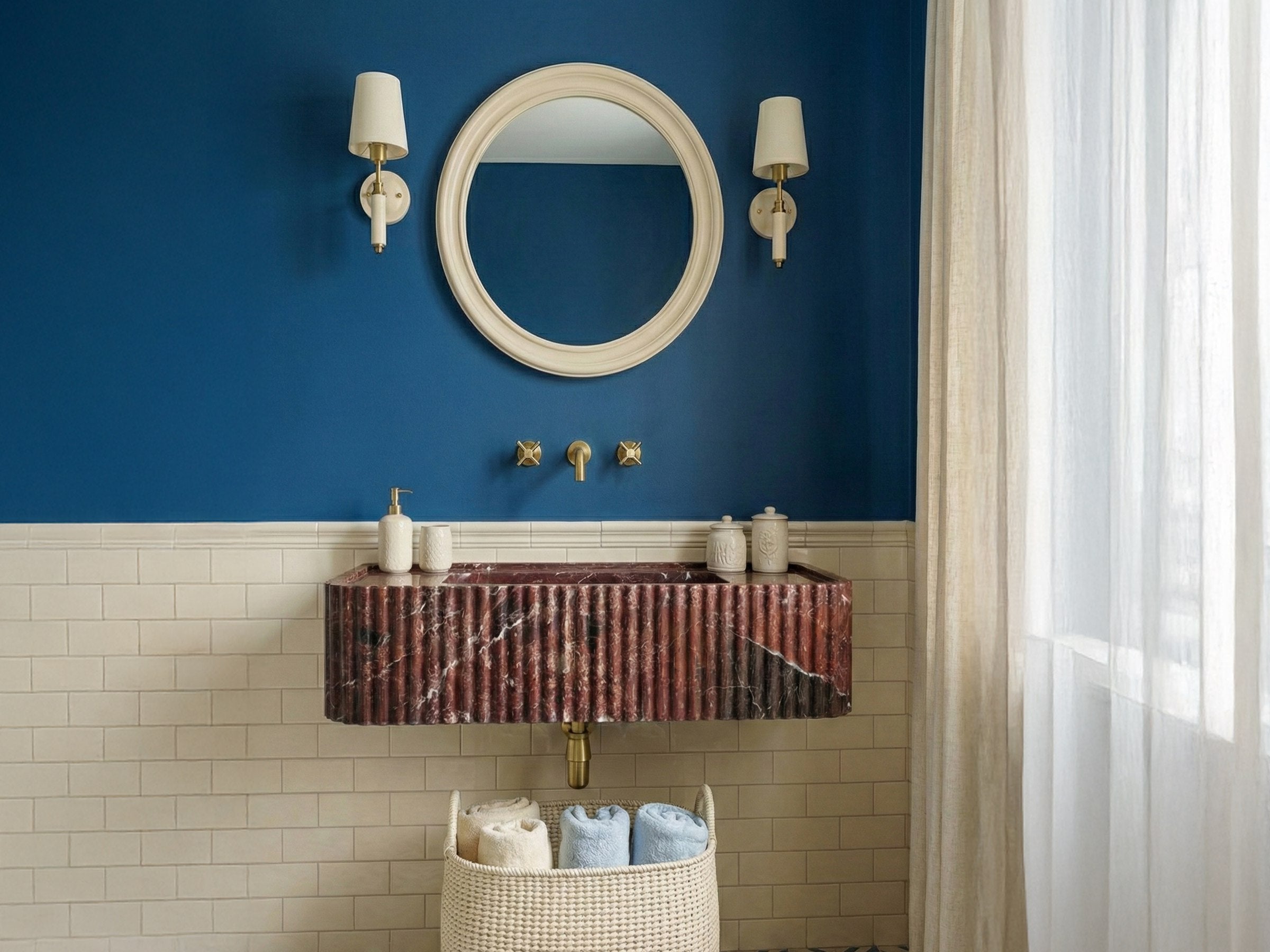 Rosso Levanto Wall Mounted Marble Sink - handcrafted marble sink